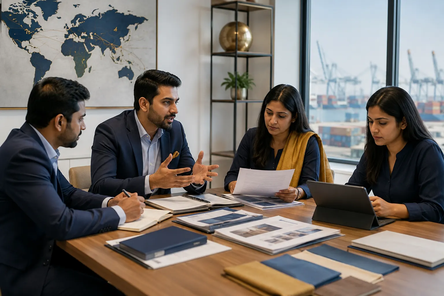 Consulting team discussing product presentation and target-market strategy